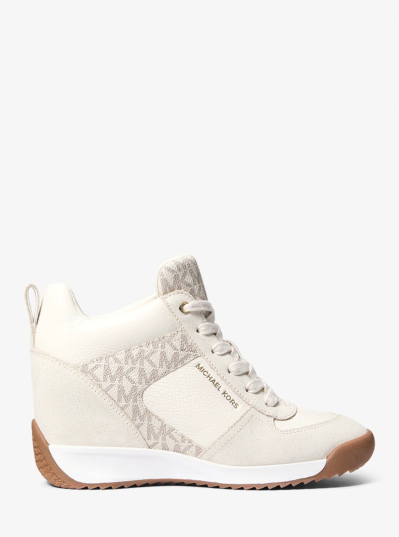 Nikko S2 Suede and Leather Wedge Trainer in VANILLA | Michael Kors