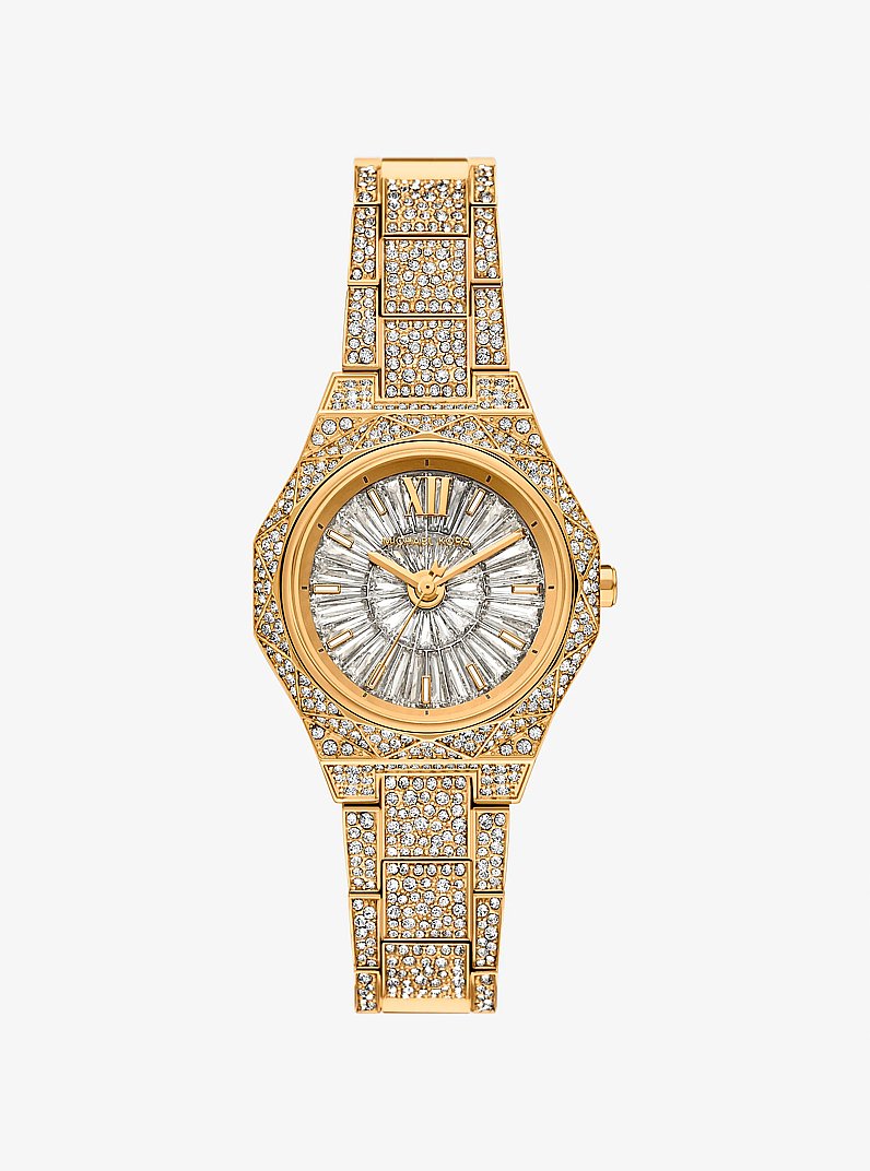 Mini Raquel Pav&eacute; Gold-Tone Watch in GOLD | Michael Kors