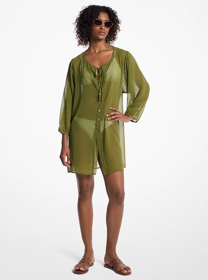 Vestido t&uacute;nica de chif&oacute;n in VERDE &Aacute;RBOL | Michael Kors