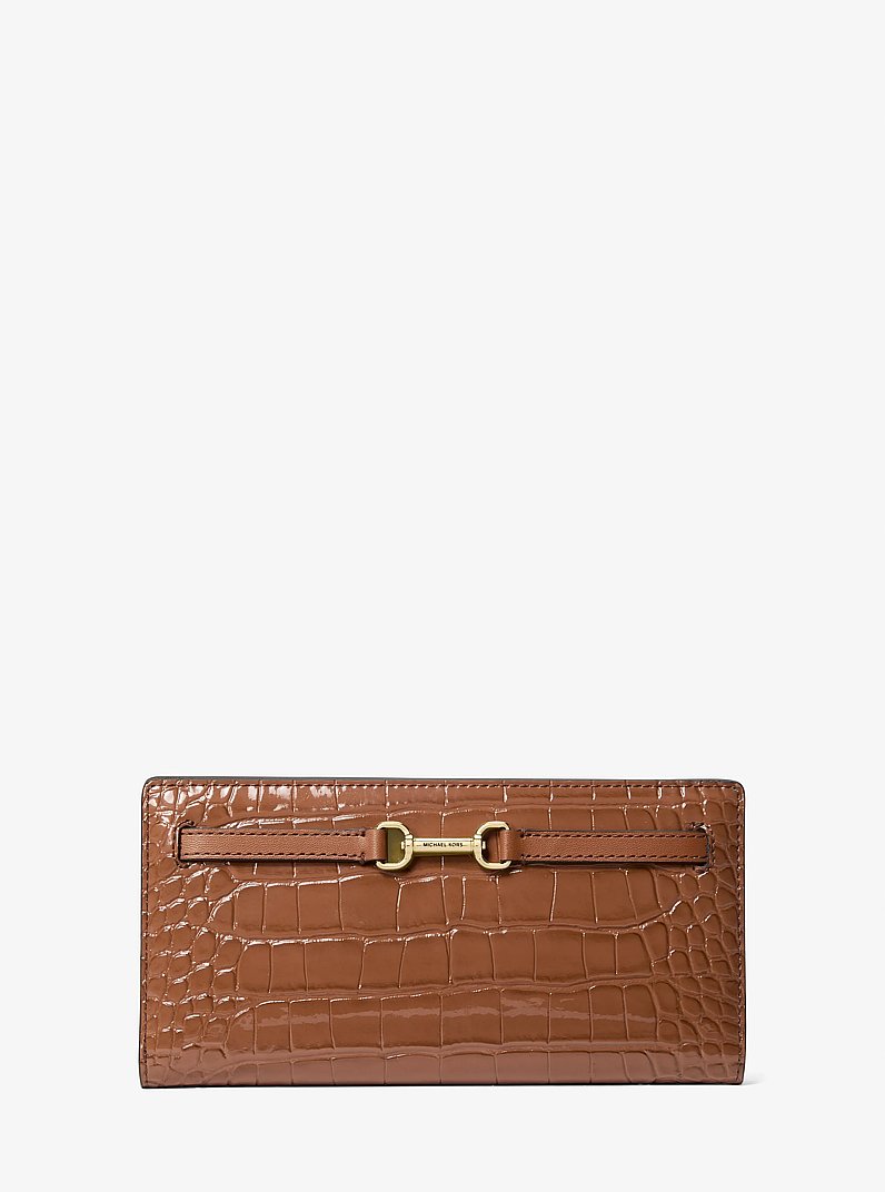 Carson Large Crocodile Embossed Wallet in LUGGAGE | Michael Kors