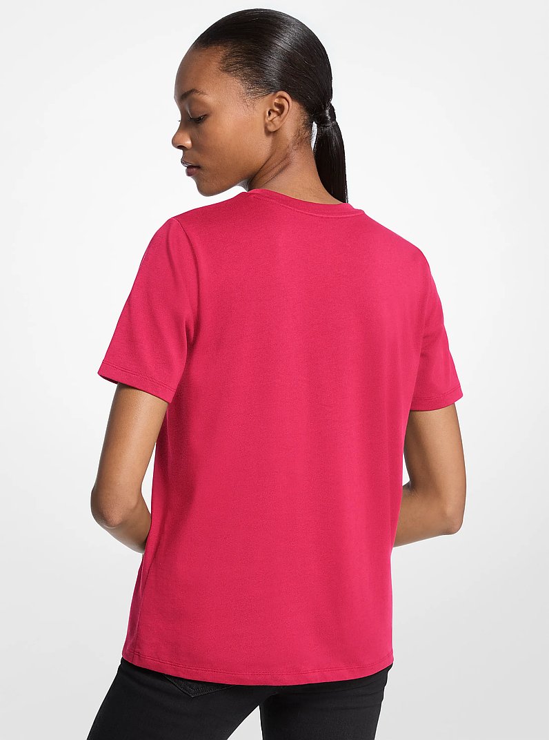 Studded Logo Charm Organic Cotton Jersey T-Shirt in DARKRASPBERRY | Michael Kors