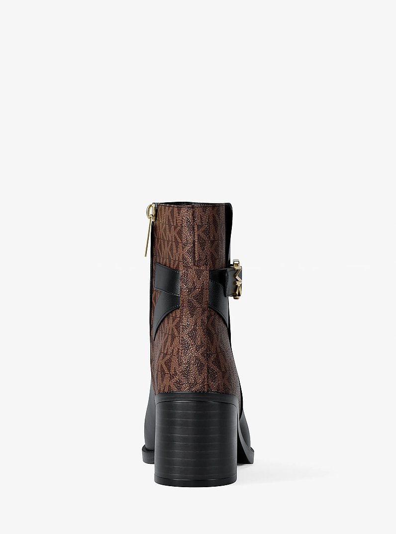 Stivaletto Rachel in pelle e stampa logo con tacco a blocco in NERO/MARRONE | Michael Kors