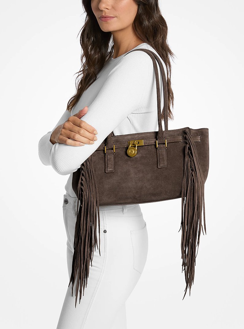 Hamilton Moderne Small Fringed Suede Satchel in CHOCOLATE | Michael Kors