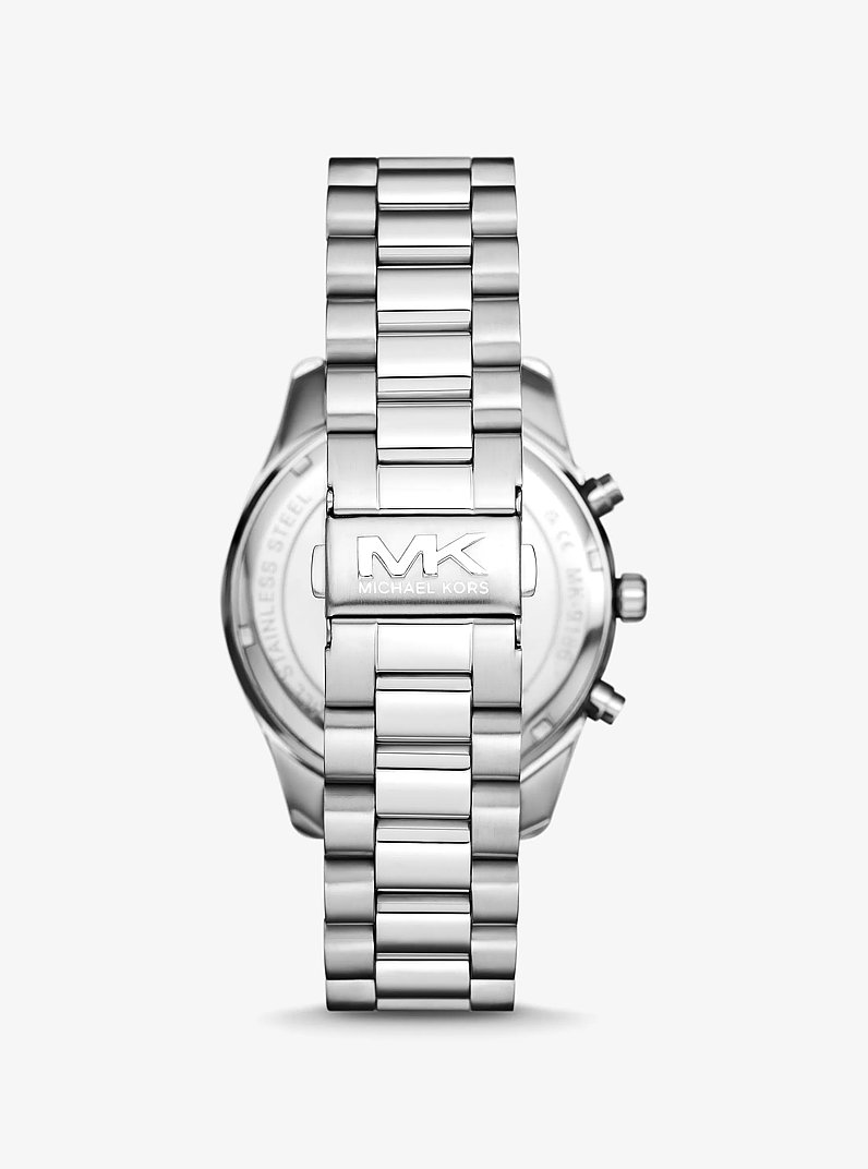 Oversized Lexington Silver-Tone Watch and Crocodile-Embossed Leather Card Case Gift Set in SILVER | Michael Kors
