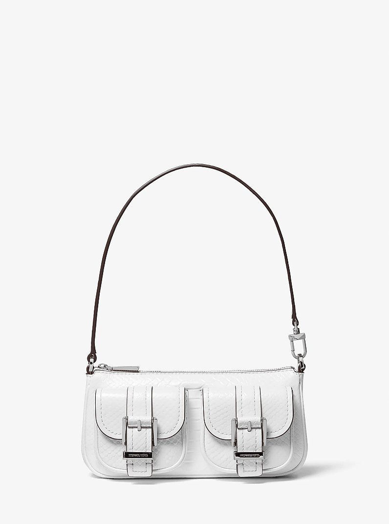 Zoe Small Snake Embossed Leather Convertible Pochette in OPTIC