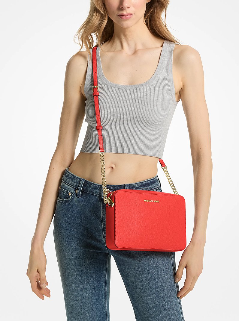 Grand sac &agrave; bandouli&egrave;re Jet Set en cuir saffiano in TERRE DE SIENNE BR&Ucirc;L&Eacute;E | Michael Kors