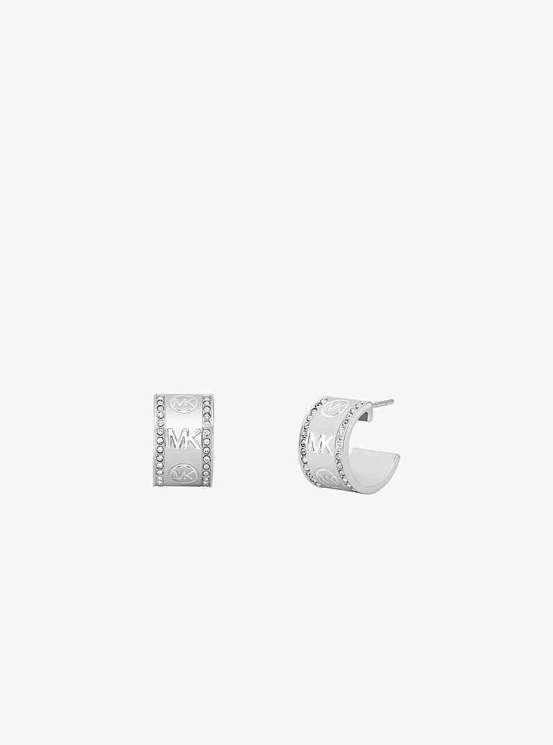 Anneaux d&rsquo;oreilles Huggie &agrave; pav&eacute; et &agrave; logo in ARGENT | Michael Kors