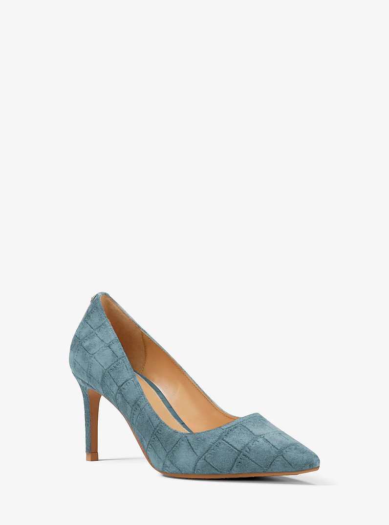 D&eacute;collet&eacute; Alina Flex in pelle scamosciata stampa coccodrillo in CHAMBRAY | Michael Kors