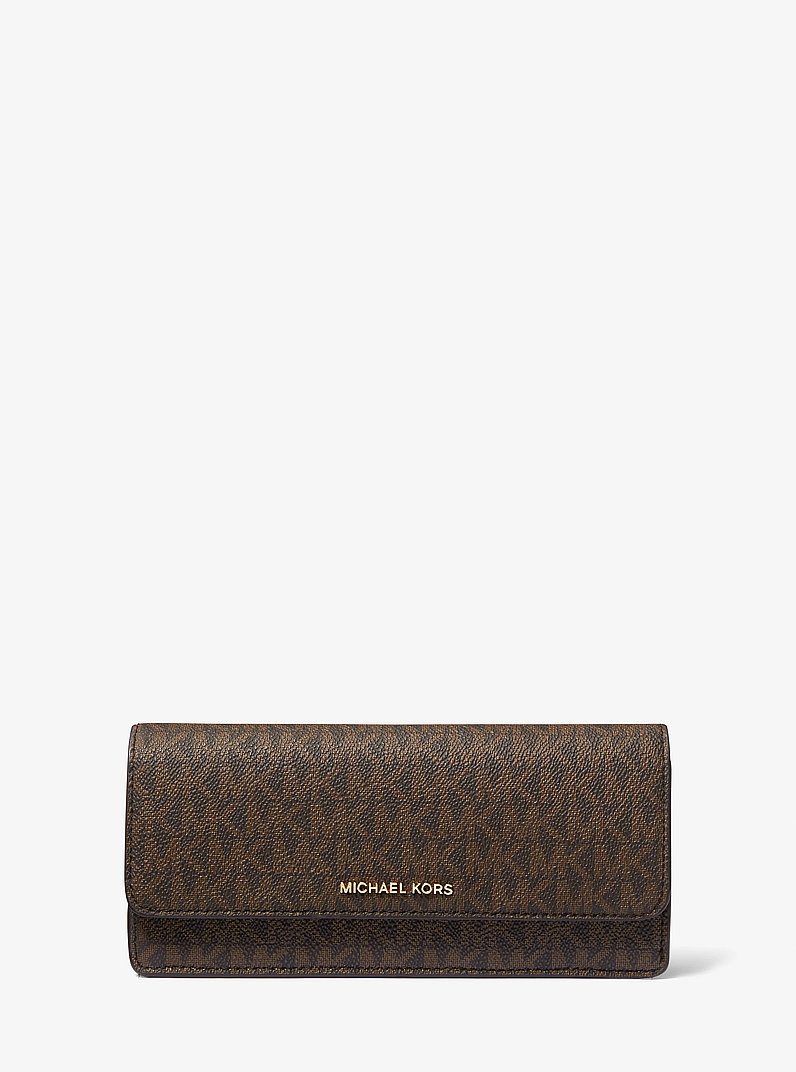 Brieftasche Jet Set Large mit Signature-Logomuster und Druckknopfverschluss in BRN/EICHELBR | Michael Kors
