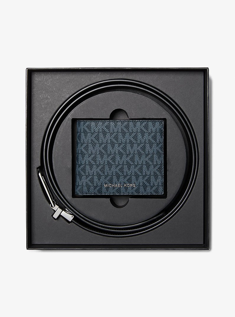 Signature Logo Billfold Wallet and Belt Gift Set in ADMRL/PLBLUE | Michael Kors