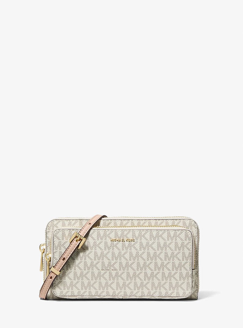 Jet Set Large Signature Logo Convertible Crossbody Bag in VANILLA/SOFT PINK | Michael Kors