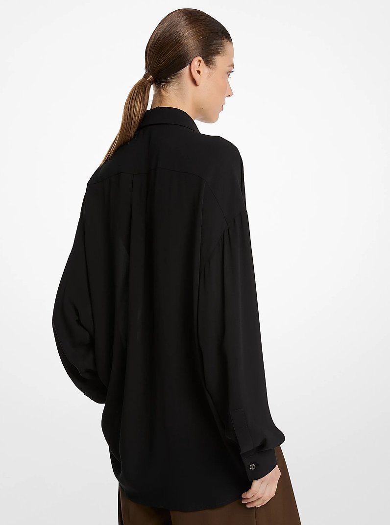 Silk Georgette Oversized Shirt in BLACK | Michael Kors