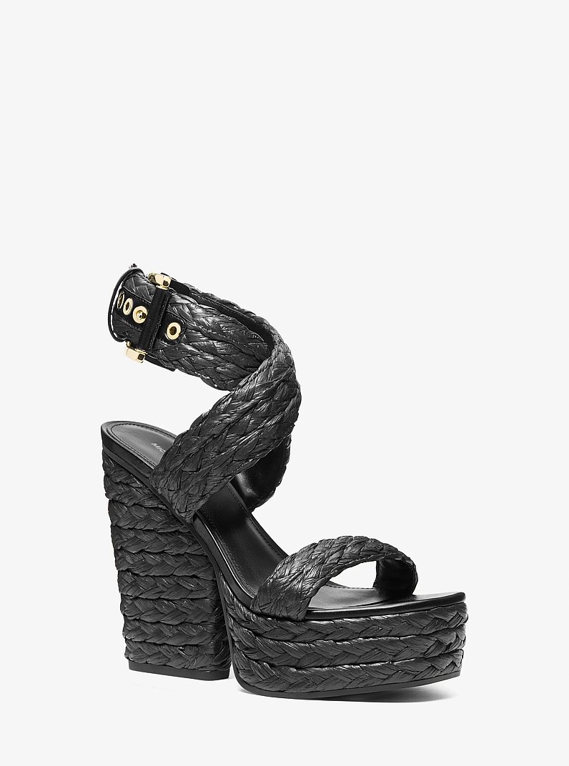 Rhoda Woven Platform Sandal in BLACK | Michael Kors