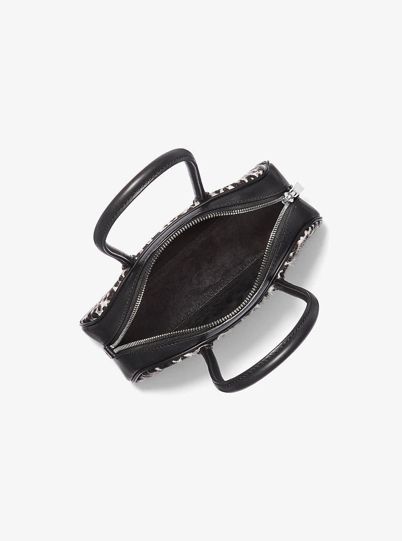 Lulu Small Leopard Print Calf Hair Satchel in BLACK COMBO - Sale