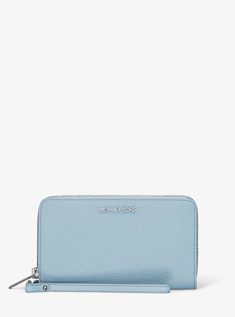 Jet Set Large Pebbled Leather Smartphone Wallet in PALE BLUE | Michael Kors