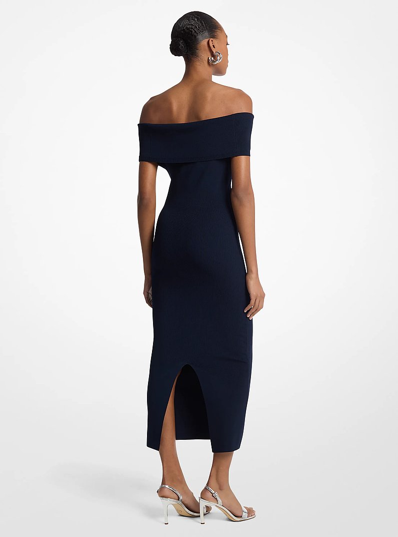 Stretch Knit Over-The-Shoulder Dress in MIDNIGHTBLUE | Michael Kors