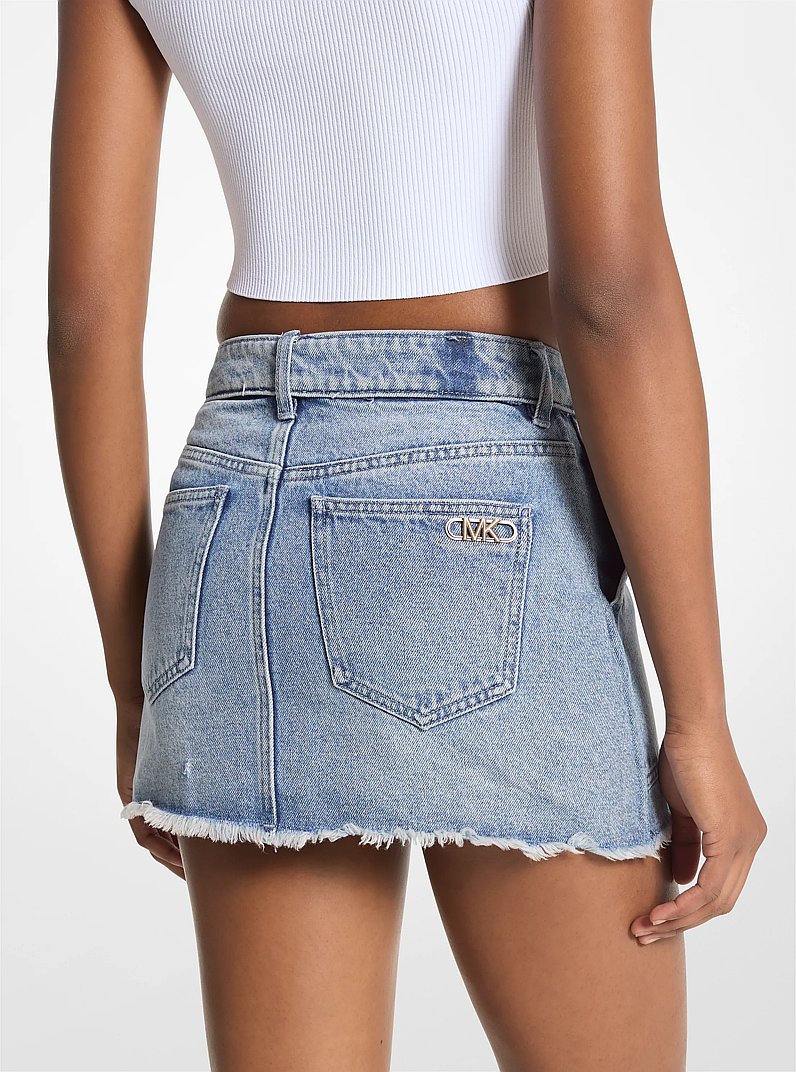 Frayed Denim Mini Skirt in BLUE VINTAGE WASH | Michael Kors