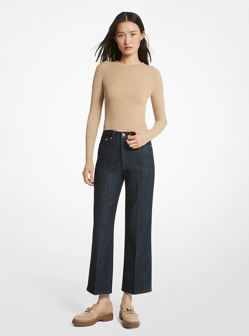 Stretch Denim Cropped Flared Jeans