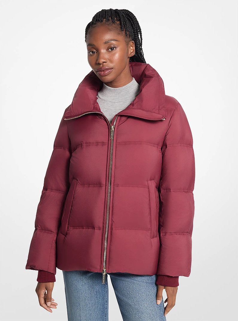 Quilted Puffer Jacket With Faux Fur Collar