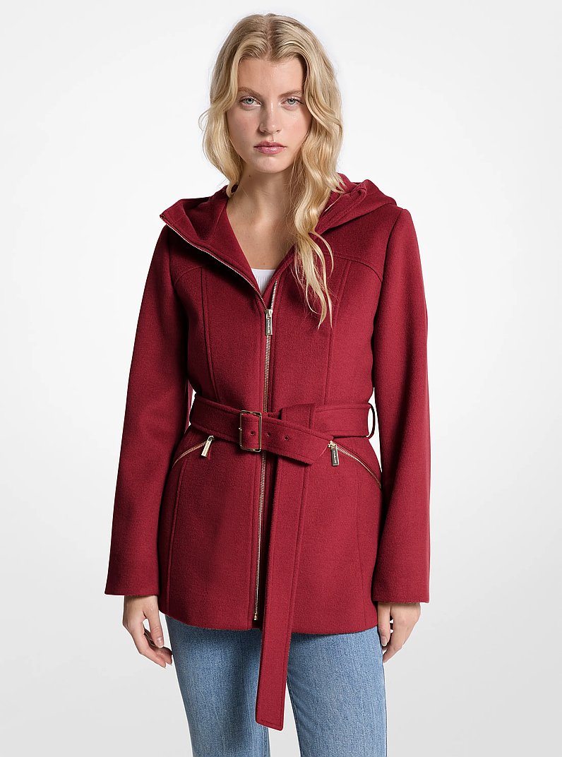 Wool Blend Hooded Coat in CHERRY | Michael Kors