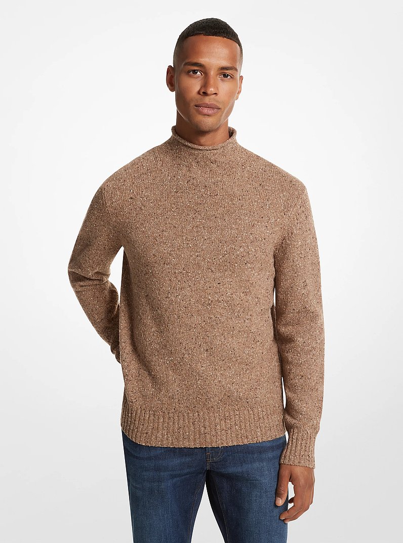 Recycled Wool Blend Roll-Neck Sweater in DARK CAMEL MELANGE | Michael Kors