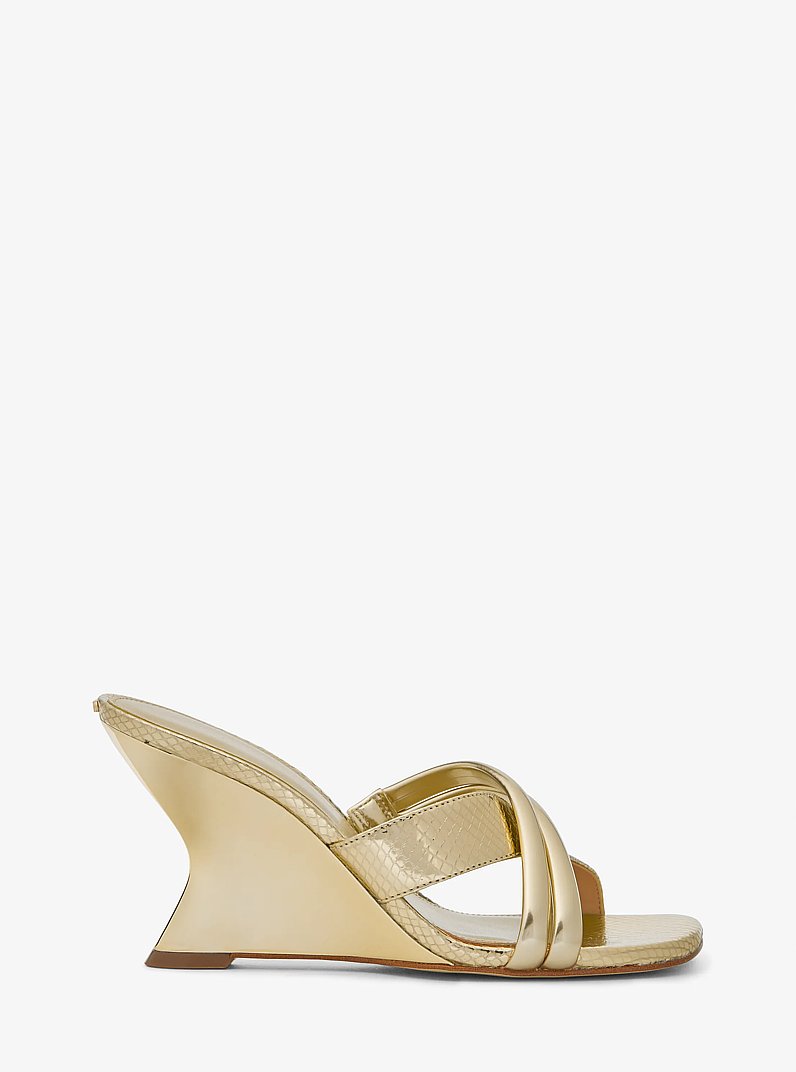 Nadina Metallic Snake Embossed Leather Mule in PALE GOLD | Michael Kors