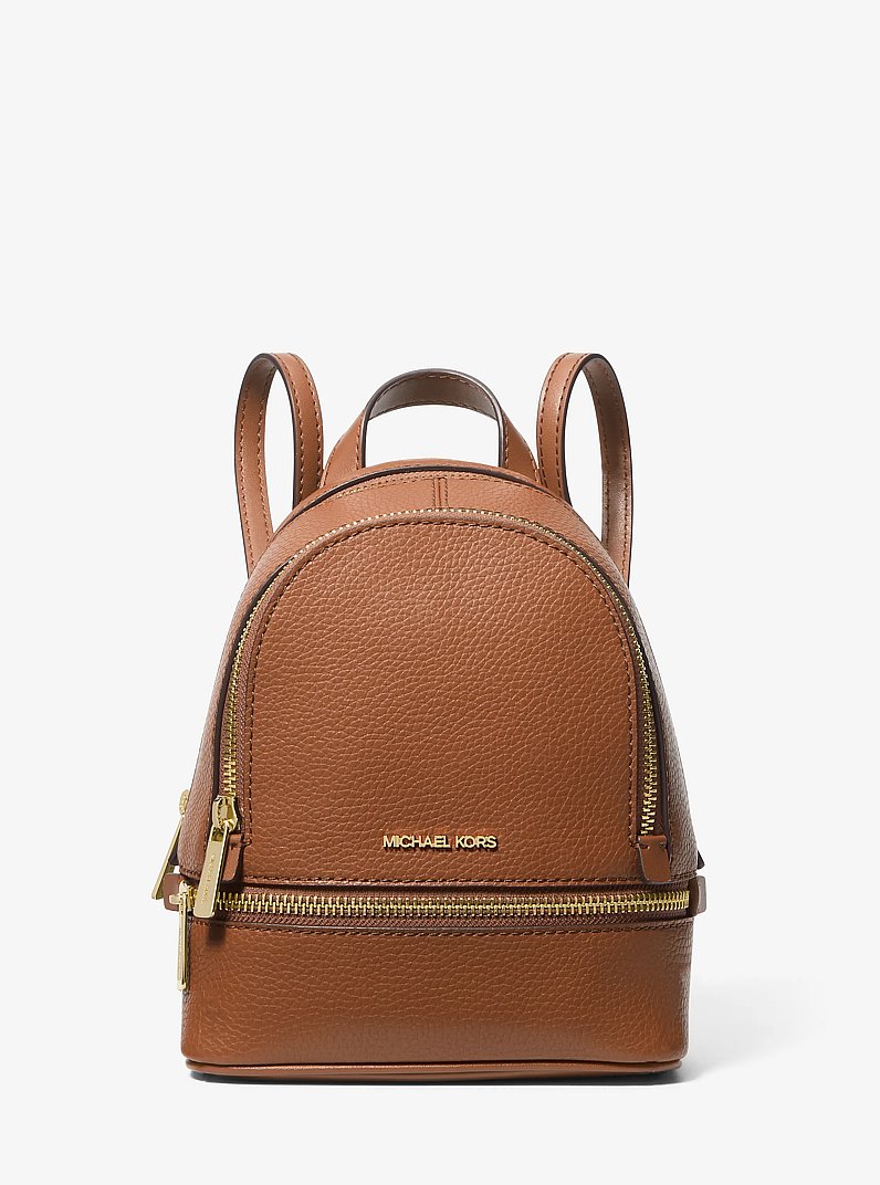 Rhea Extra-Small Pebbled Leather Backpack in LUGGAGE | Michael Kors