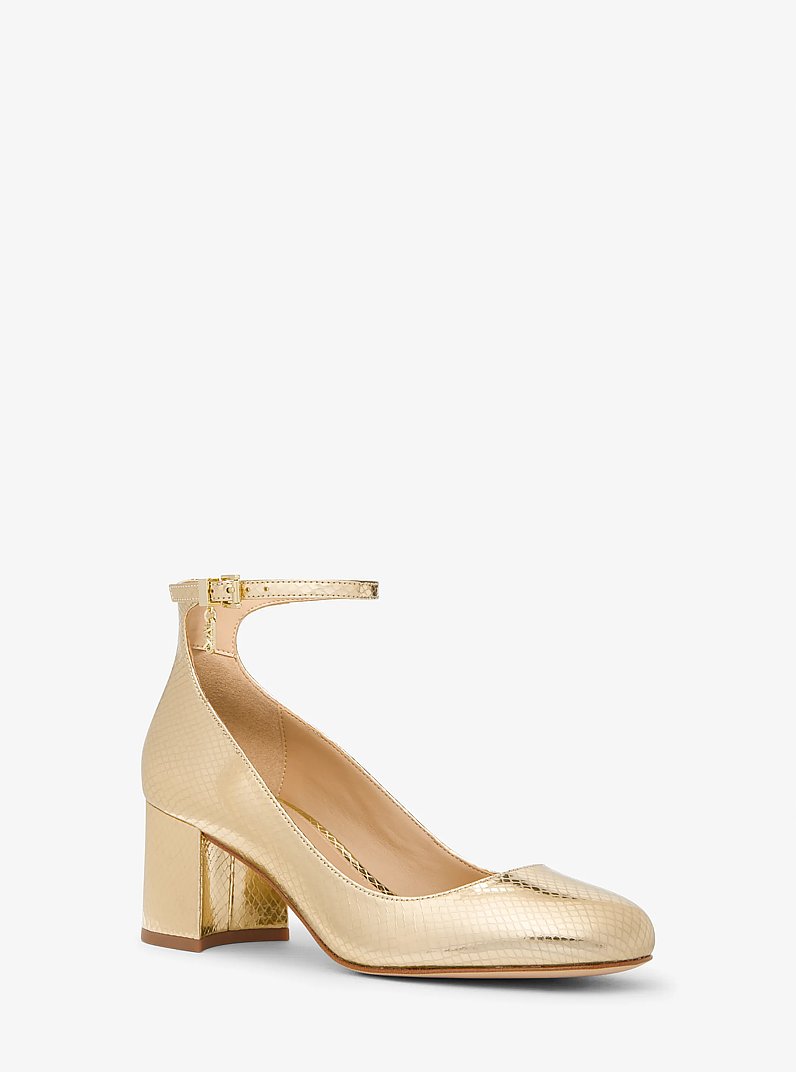 Perla Metallic Snake Embossed Leather Pump