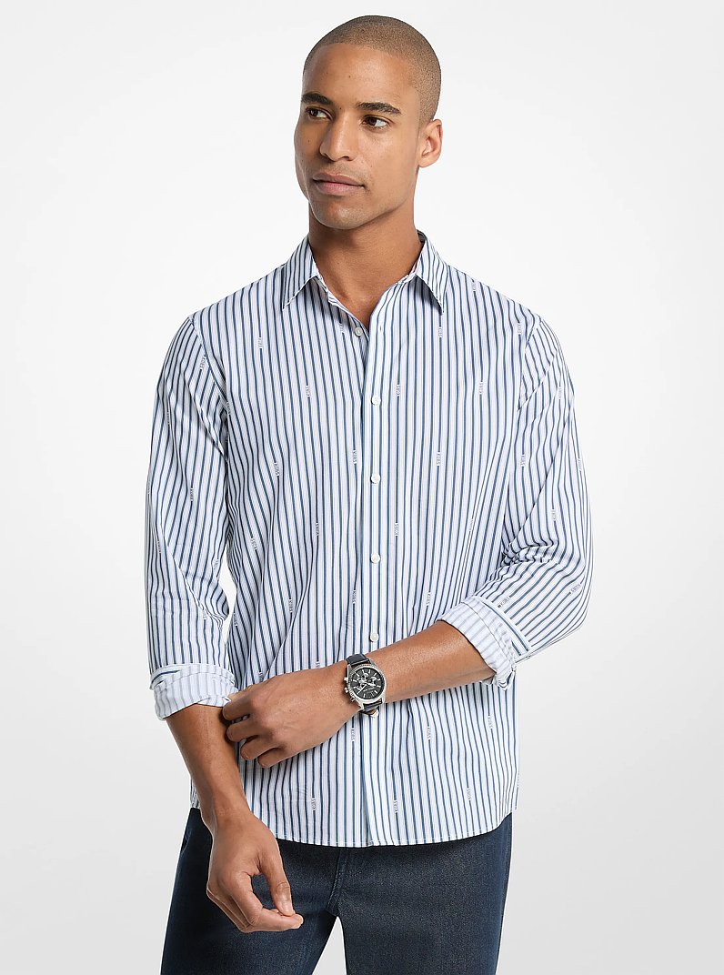 Striped Cotton Blend Shirt in DENIM | Michael Kors