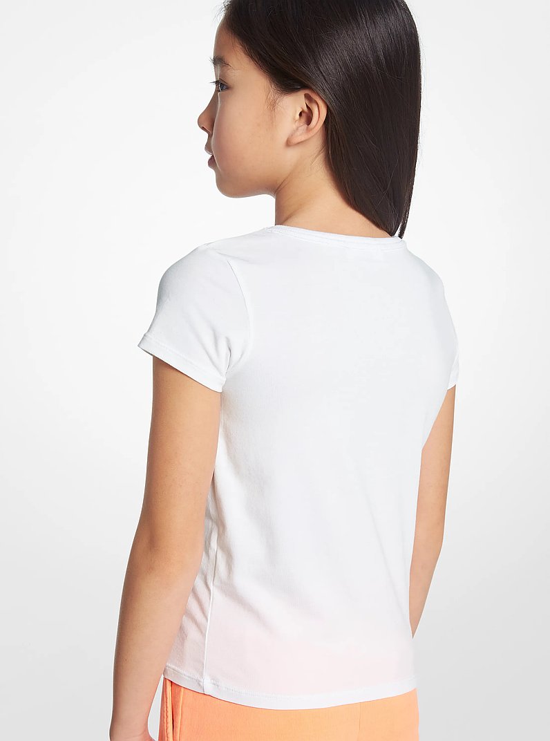 Stretch Cotton Sequined Logo Heart T-Shirt in WHITE | Michael Kors