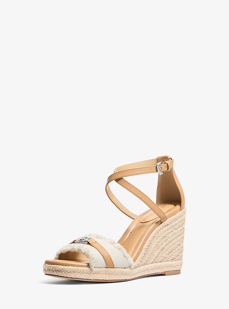 Mandy Linen Wedge Sandal in PALE HEMP | Michael Kors