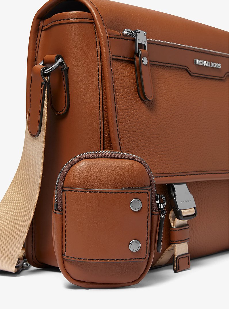 Hudson Pebbled Leather Messenger Bag with Pouch
