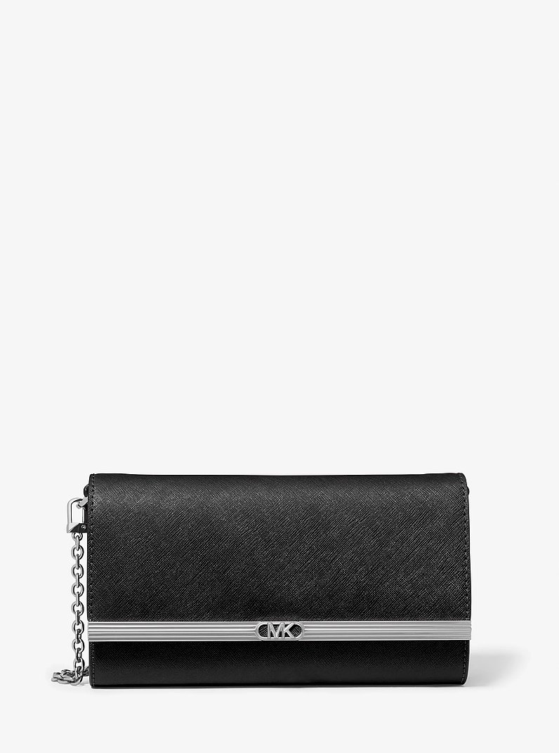 Mona Large Saffiano Leather Clutch in BLACK | Michael Kors
