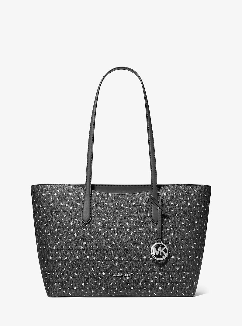 Arden Large Printed Signature Logo Tote Bag in BLACK | Michael Kors