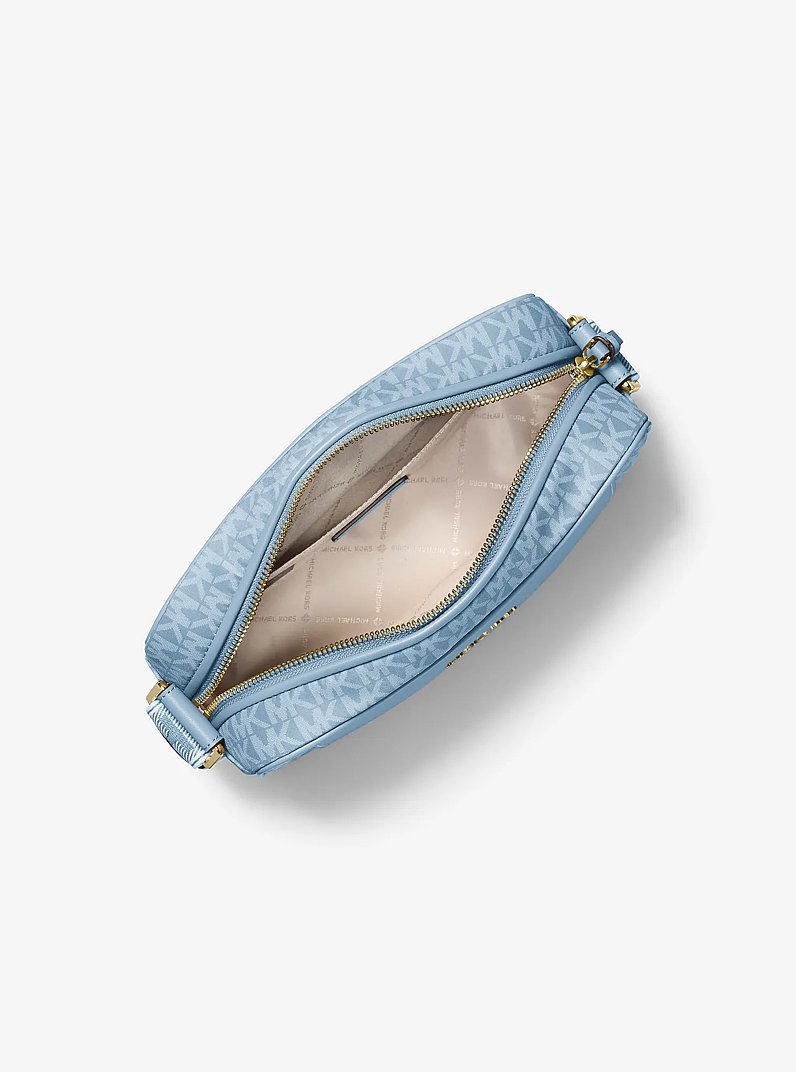 Jet Set Large Signature Logo Print Woven Crossbody Bag in CHAMBRAY