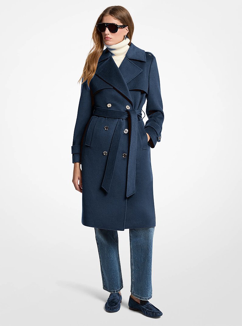 Cappotto in misto lana con cintura in NAVY SCURO | Michael Kors