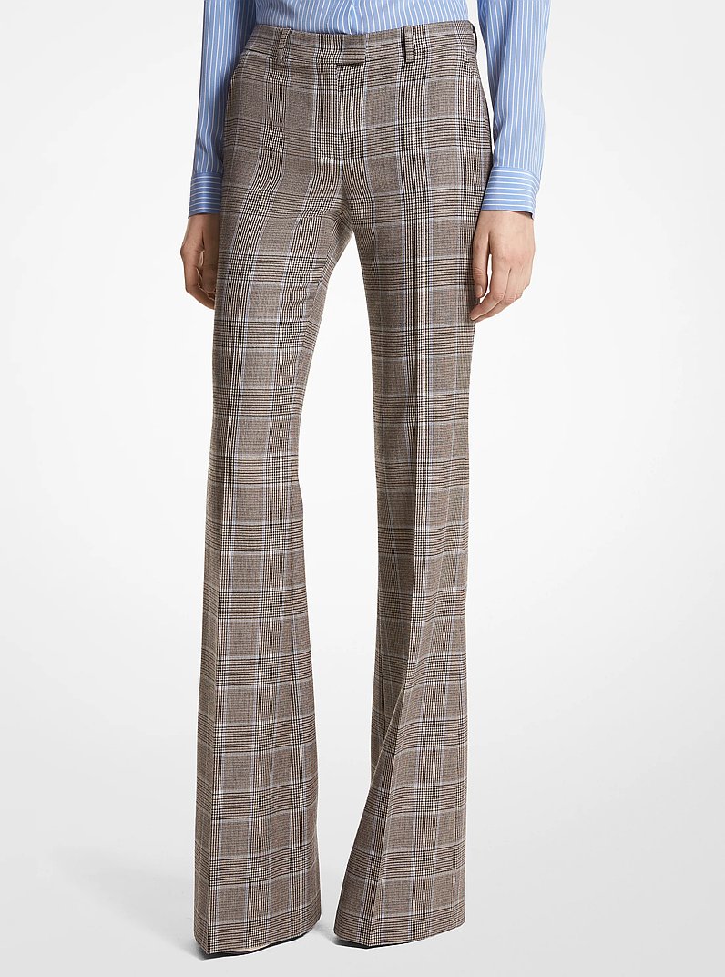 Haylee Glen Plaid Wool Flared Trousers in COAST MULTI | Michael Kors
