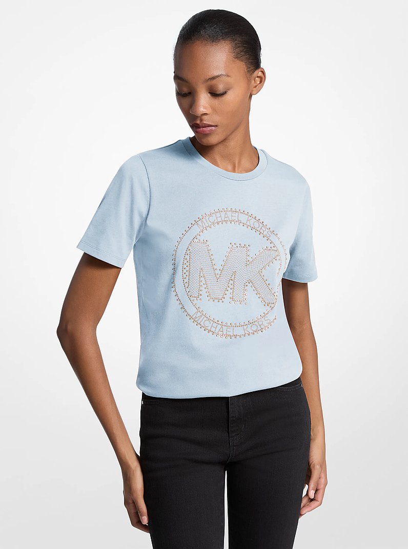 Studded Logo Charm Organic Cotton Jersey T-Shirt in PASTEL BLUE | Michael Kors