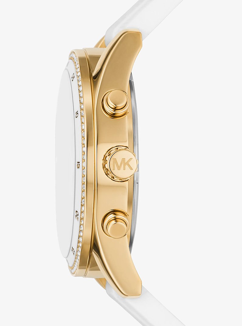 Oversized Hadyn Pav&eacute; Gold-Tone Watch in OPTIC WHITE | Michael Kors