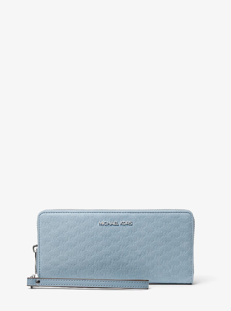 Jet Set Travel Large Logo Debossed Continental Wallet in BLEU P&Acirc;LE | Michael Kors