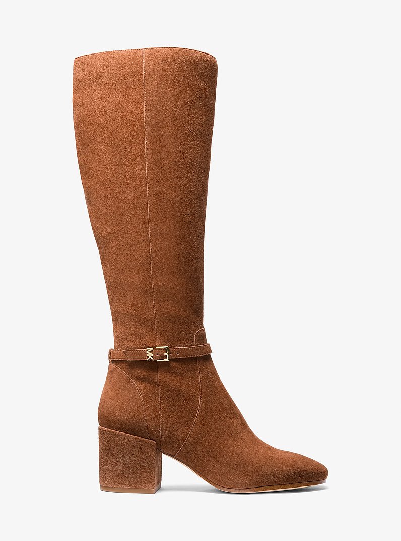 Ella Suede Wide Calf Block Heel Boot in LUGGAGE | Michael Kors