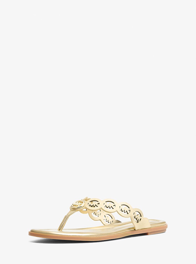 Janie Perforated Logo Metallic Leather Sandal in PALE GOLD | Michael Kors