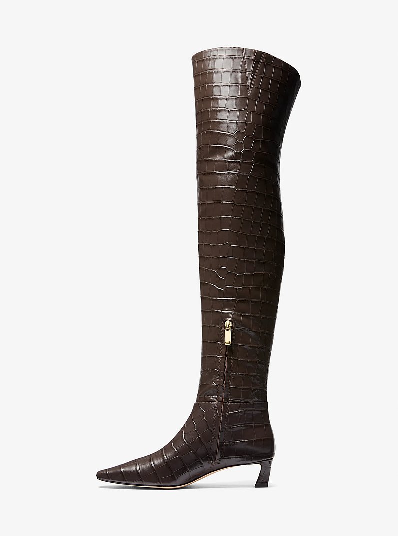 Cosmo Crocodile Embossed Leather Boot in CHOCOLATE | Michael Kors