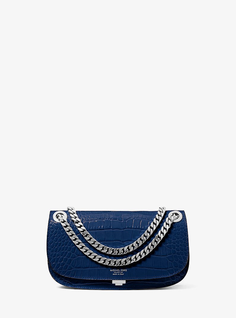 Sac enveloppe miniature Christie en cuir gaufr&eacute; &agrave; motif crocodile in BLEU MARINE | Michael Kors