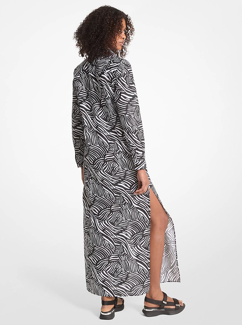 Zebra Print Organic Cotton Lawn Shirtdress in BLACK/WHITE | Michael Kors