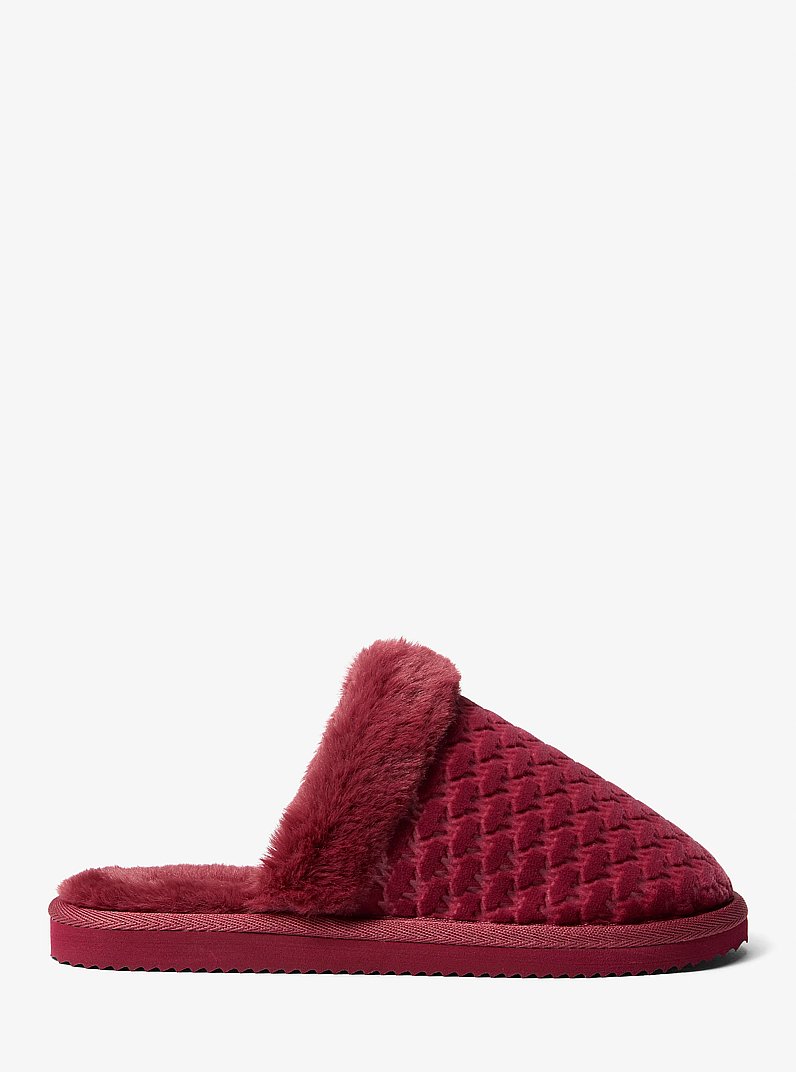 Pantoufle Liddy en velours et en fausse fourrure &agrave; logo grav&eacute; in BORDEAUX | Michael Kors