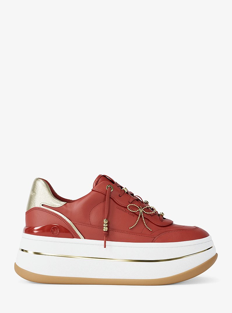 Hayes Embellished Leather Platform Sneaker in CRIMSON | Michael Kors