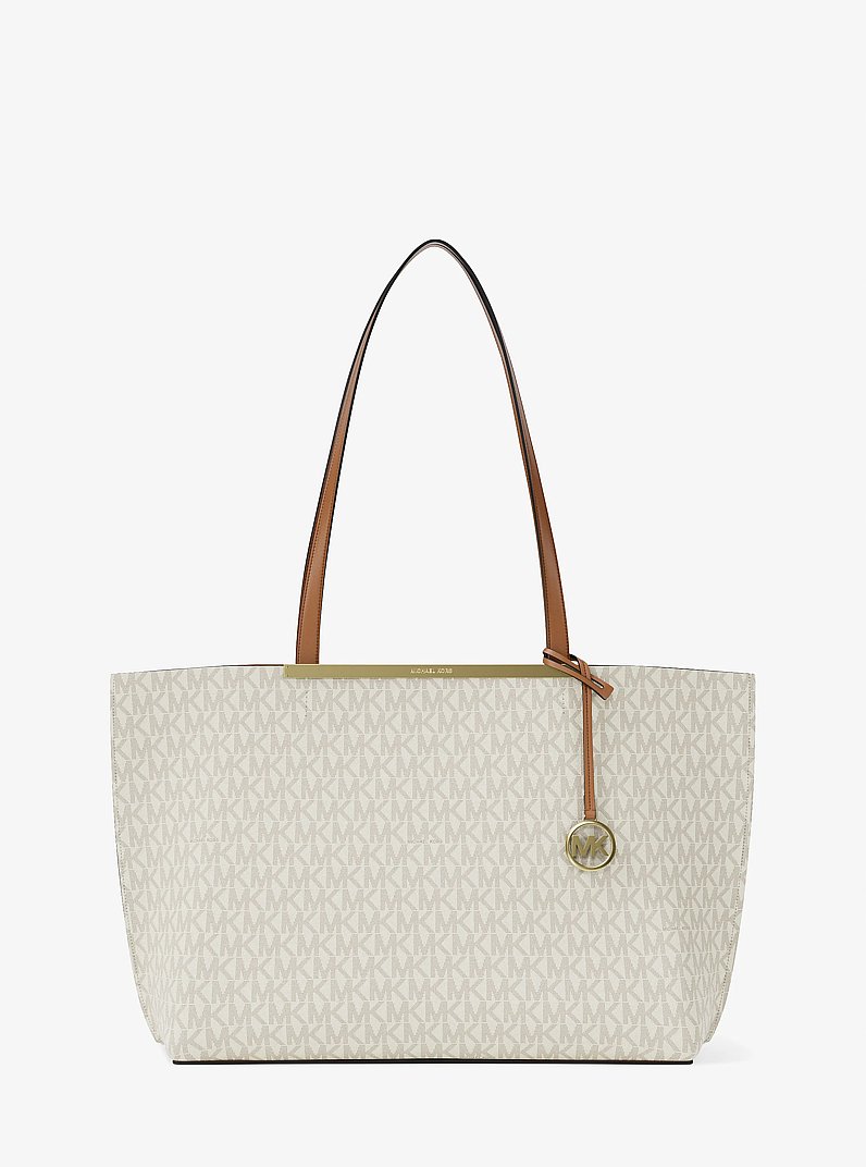Evelyn Large Signature Logo Tote Bag in VANILLA/ACORN | Michael Kors