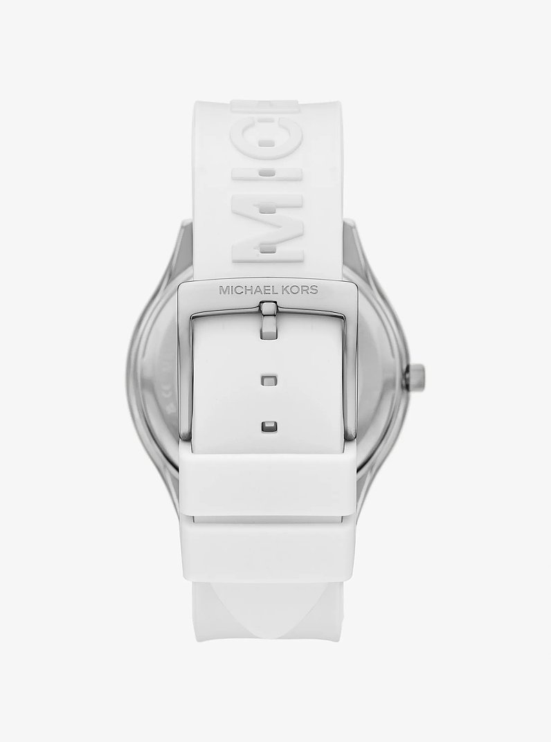 Oversized Aspyn Silver-Tone and Silicone Strap Watch in SILVER | Michael Kors
