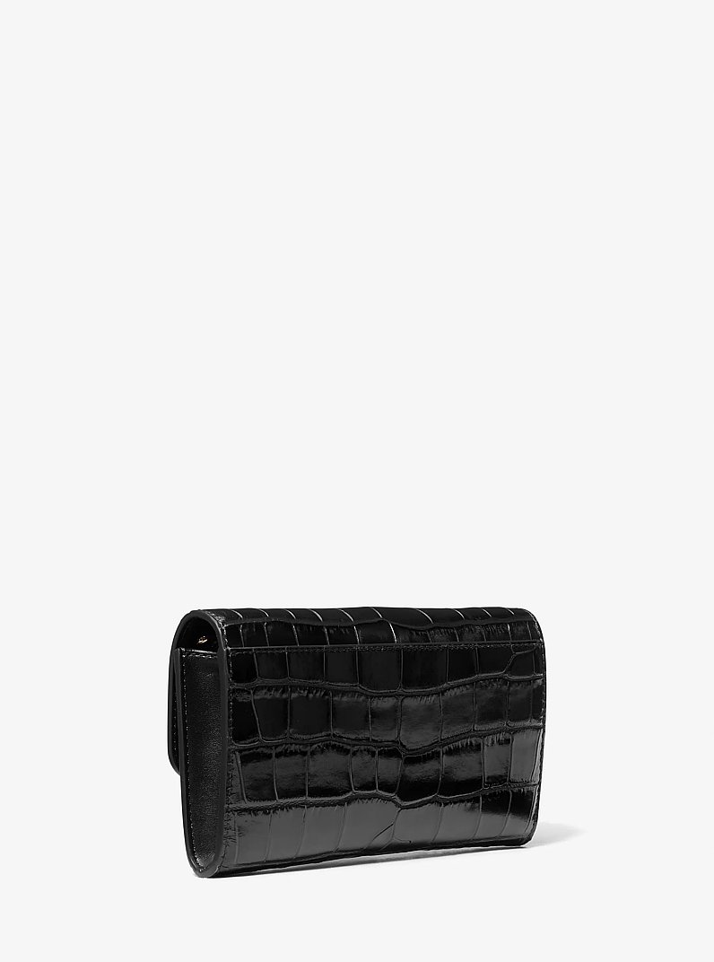 Tribeca Crocodile Embossed Leather Convertible Crossbody Bag in BLACK | Michael Kors